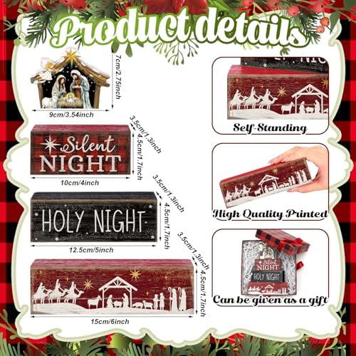 Moucuny 4 Pcs Christmas Table Decor Christian Tiered Tray Decor Holy Night