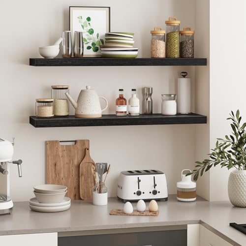 Fixwal Floating Wall Shelves for Decor (Black, Set of 2, 35.4Inch)