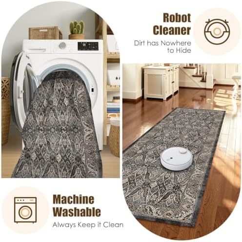 Washable Area Rug 2'6'' x 8' Vintage Traditional Persian Mat - Foldable Distressed Non-Slip Machine Washable Carpet for