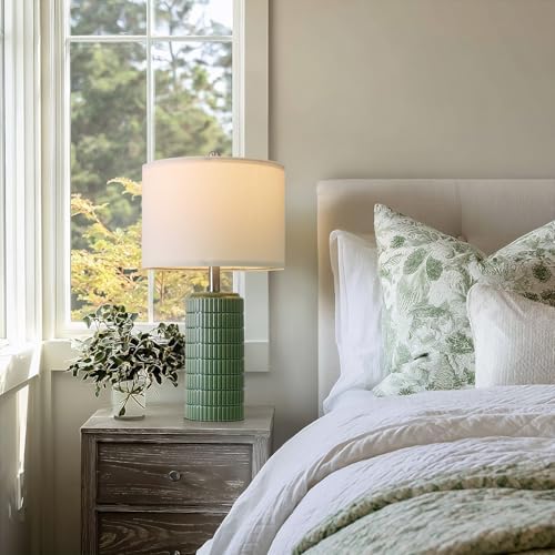 PoKat 24" Modern Ceramic Table Lamps Set of 2 for Bedroom, Green Bedside Lamps for Night Stands, Farmhouse House Decor