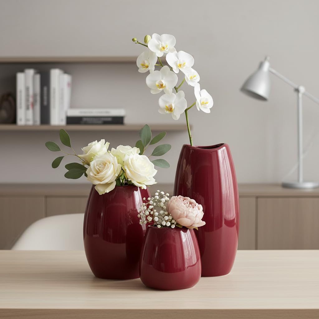 Ceramic Vase Flower Vase / Red / Set of 3