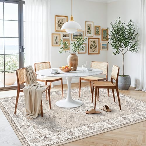 Washable 5x8 Living Room Area Rug: Vintage Water-Resistant Soft Rug for Bedroom Dining Room Non Slip Apartment Low Pile