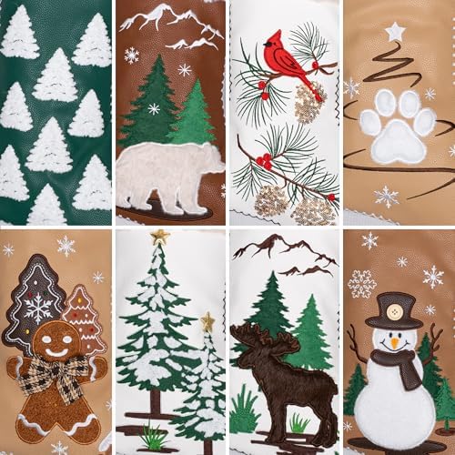 LUBOT 6 Pack Christmas Stockings Set of 6 Large Family Xmas Stocking Leather Embroidered 20" Modern Rustic Farmhouse Country Fireplace Hanging Holiday Decor