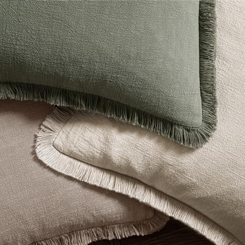 MIULEE Linen Fringe Decorative Fall Euro Throw Pillow Covers Dune 22x22