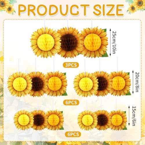 BOARDFEB 15Pcs 3D Paper Sunflower Honeycomb Hanging Decorations