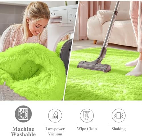 OLANLY Lime Green Round Rugs for Bedroom - Machine Washable, 2 ft Circle Area Rugs for Living Room, Soft and Fluffy