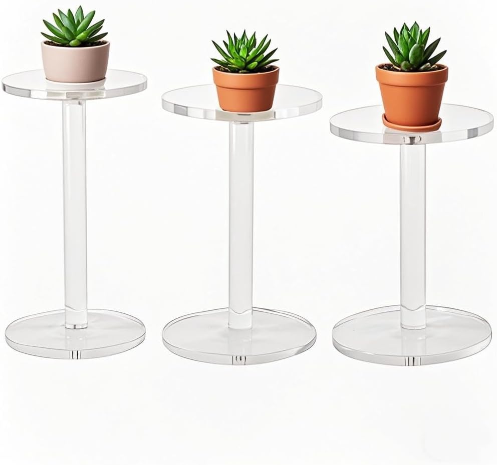 4 " Dia Acrylic Display Riser Jewelry Watches Round Pedestal Flower- Stand Small Figure / Set of 3