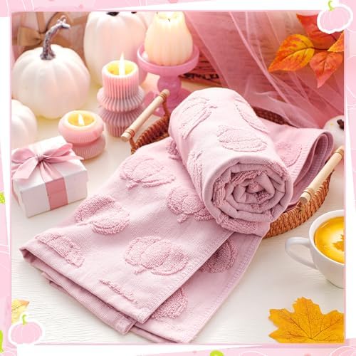 Mindsoft 2 Pcs Fall Hand Towels 3D Pumpkin Jacquard,Pink