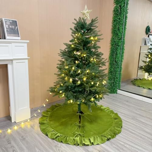 Velvet Christmas Tree Skirt Green 60 inch Ruffled Holiday Tree Skirt for Rustic Xmas Tree Decoration