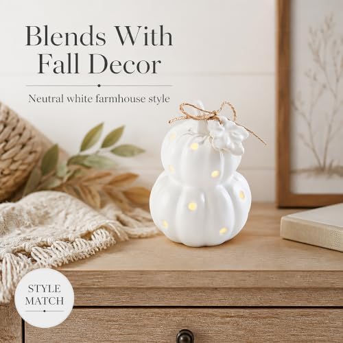 Mud Pie White Pumpkin Light Up Sitter, 4.5" x 2.75"