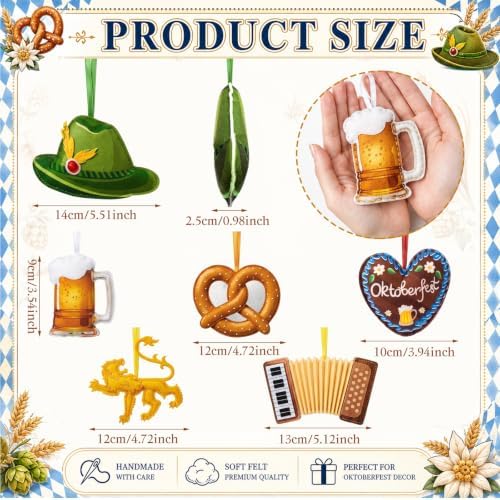 Breling 12 Pcs Oktoberfest Felt Hanging Ornaments, 3.15 inch Party Decor