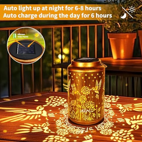 Brizled Hummingbird Solar Lanterns, Outdoor LED Hanging Solar Lights, Warm White Garden Tabletop Lantern Light, Mother's Day Birthday Decorative Gifts for Mom Grandma Women, for Patio Balcony Path