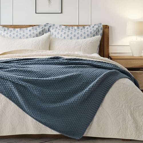 EVERGRACEHOME Chunky Chenille Knit Throw Blanket, 60 x 80, Stormy Blue