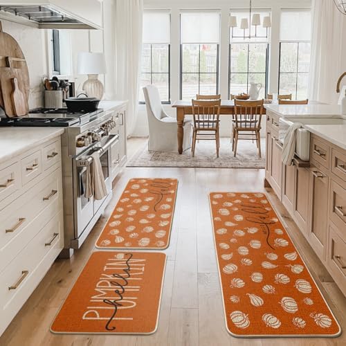 Artoid Mode Orange Fall Kitchen Mats Set of 3-24"x35"+24"x59"+24"x72"