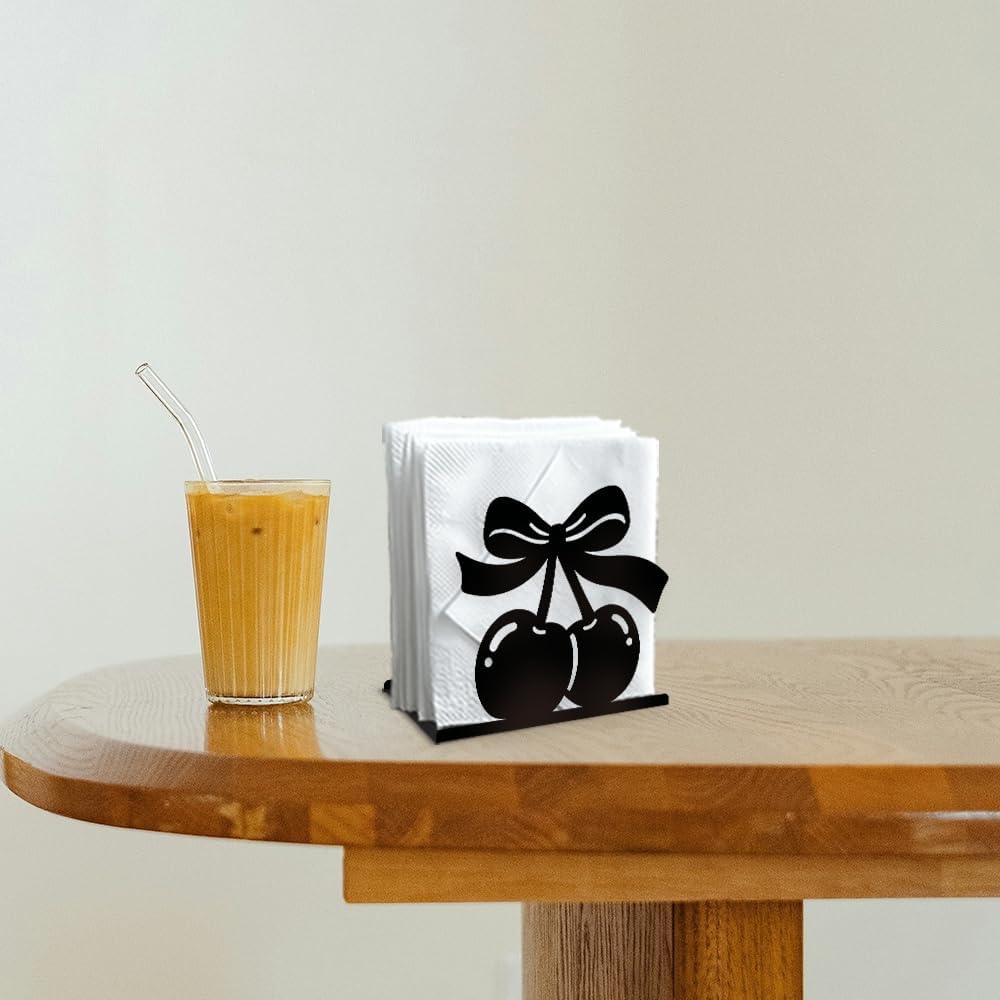 Decorative Metal Napkin Holder / Cherry / Black / 5.3 x 4.5 x 1.9