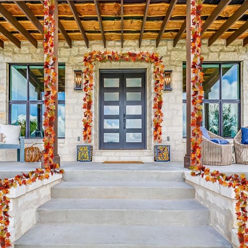 4Pack 23.6FT Red Fall Garland with Berries Maple Leaves for Autumn Decor