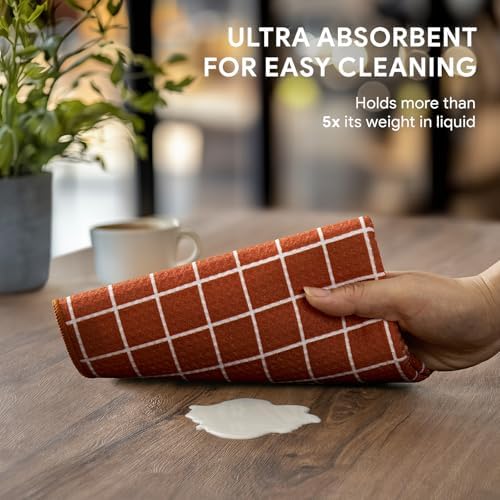 RECYCO Waffle Kitchen Towel Set of 2 - Quick Dry Microfiber Sustainable Dish Towels - Ultra Absorbent Reusable Cleaning Tea Towels - Lightweight Hand Towels,16”x 28”, Farmhouse Plaid