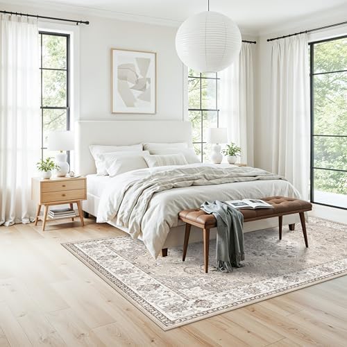 Washable 5x8 Living Room Area Rug: Vintage Water-Resistant Soft Rug for Bedroom Dining Room Non Slip Apartment Low Pile