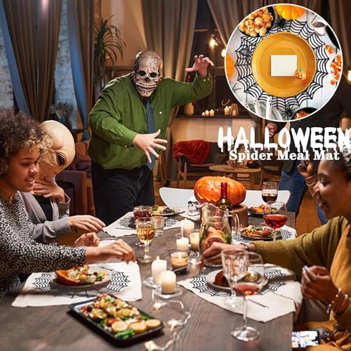 8 Pcs Halloween Spider Web Placemats, Black, 15" Diameter