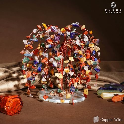 KARMAPLEDGE 7 Chakra Tree of Life Birthday Gifts for Women, Home and Office Decor, Handmade Crystal Chakra Tree for