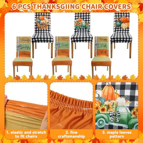 Mindsoft 6 Pcs Fall Chair Covers Pumpkin Dining Chair Slipcovers