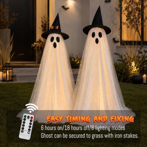 2Packs Halloween Decorations Outdoor,Halloweens Party Decoration Indoor,Spooky Ghost with Remote Control String