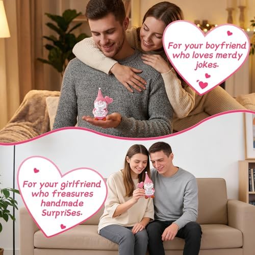 to My Love Crochet Gnome, Handmade Pink Romantic Gnome Decor for Valentines Day Anniversary Graduation, Emotional Support Desk with Love Message Card, Pink Heart Gnome Gift for Her