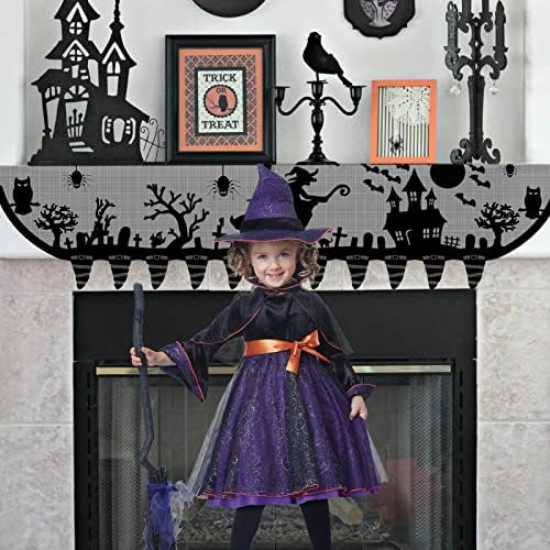 Halloween Mantle Scarf for Fireplace - Lace Witch Hat Haunted House Ghost Cover Garland Runner for Living Room - Gothic Indoor Decorations (Black)