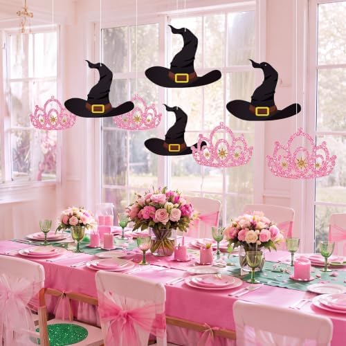 Preboun 15 Pcs Witch Party Decorations Witch Hat and Crown Hanging Banner