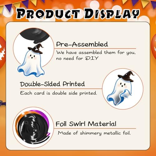 Halloween Hanging Swirls, 48Pcs Halloween Ceiling Hanging Decorations Ghost Pumpkin Witches Swirls Streamers for Indoor Outdoor Party Supplies