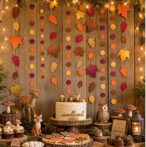 Cheerland Fall Leaf Garlands Thanksgiving Party Decorations Maple Banner Backdrop Hanging Decor Streamer for Woody Birthday Classroom Picnic Wedding Baby Shower Autumn Harvest Woodland Party Supplies