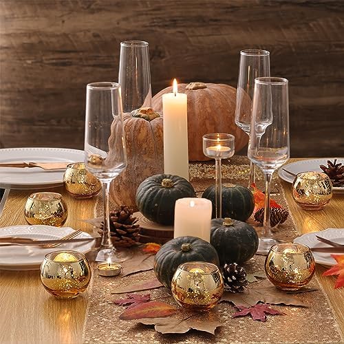 Volens Round Gold Votive Candle Holders, Mercury Glass Votives Set of 12