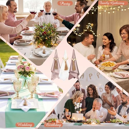 LemonRoad 36 Pcs Napkin Rings Set 12 Wood Bead Napkin Rings, 24 Cloth Napkins Boho Farmhouse Table Decorations Dinnerware Sets, Banquet, Wedding, Holiday Dinner Party