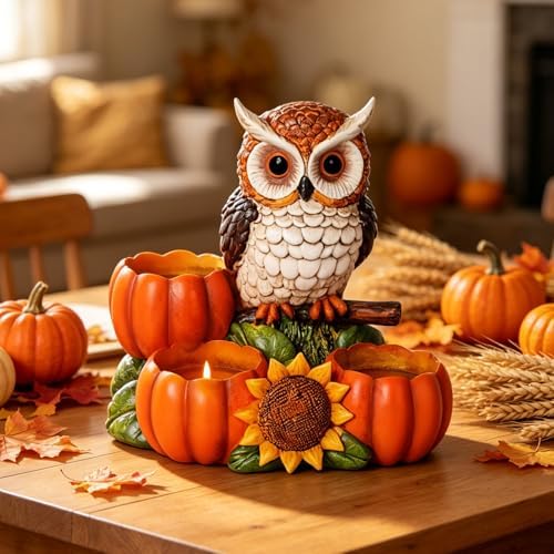 Fall Owl Candle Holder with 3 Pumpkin Tealight Holders