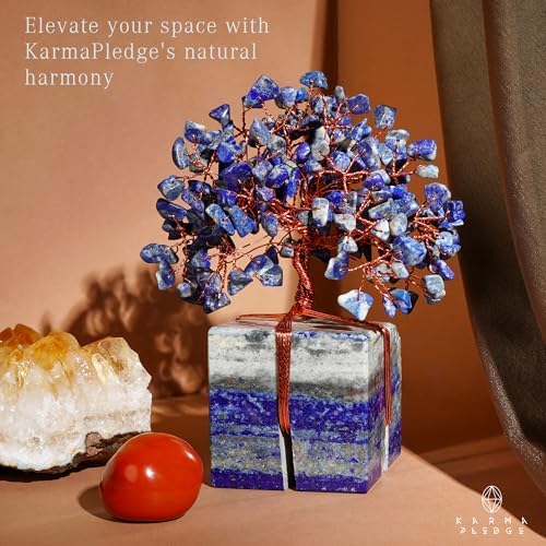 KARMAPLEDGE Chakra Tree of Life for Unique Gifts for Mom, Dad, Home and Office Decor, Handmade Lapis Lazuli Healing