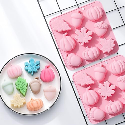 Fall Silicone Baking Mold, 9-Cavity Pumpkin Acorn Maple Leaf, Pink