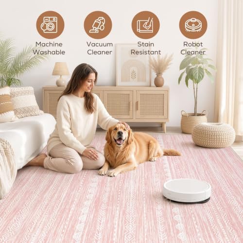 Nakagishi Boho 5x7 Pink Area Rug Living Room Rugs Machine Washable