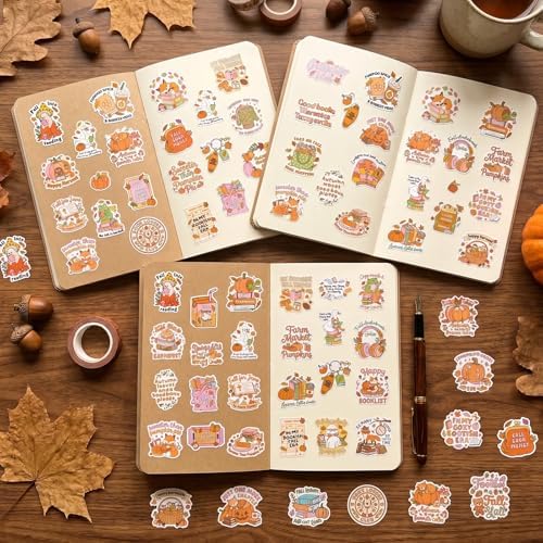 100 Pcs Fall Bookish Stickers for Adult, Vinyl Pumpkin Decals