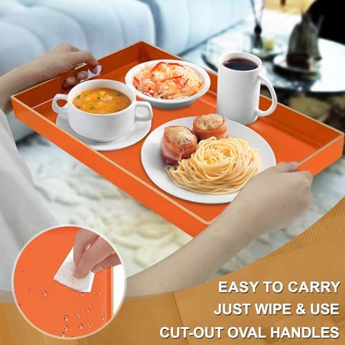 MAONAME Orange Decorative Tray for Coffee Table, Serving Tray with Handles