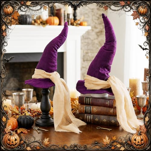 3 Pcs 3 Size Halloween Witch Hat Table Centerpieces with Gauze Ribbon