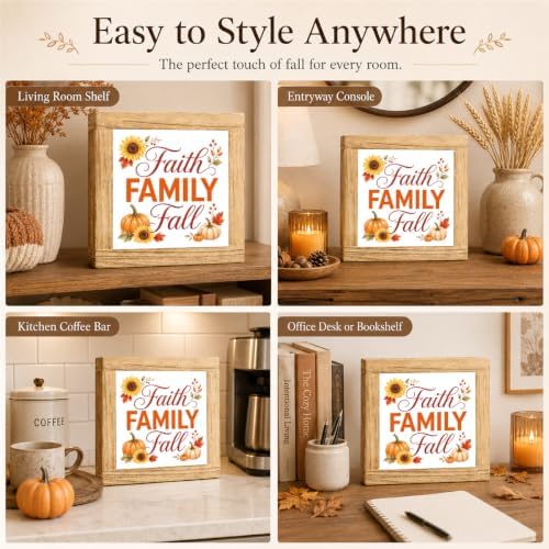 Fall Wood Sign, Faith Family Fall Pumpkin Sunflower Tabletop Decor