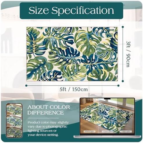 3x5 Monstera Entry Rug Washable Indoor Outdoor Mats for Front Door