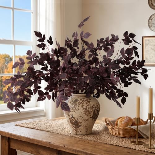 HyeFlora Artificial Cimicifuga Plant Leaf Spray Stems 4PCS Fake Greenery Branches 28.7 in Faux Leaves Real Touch Silk