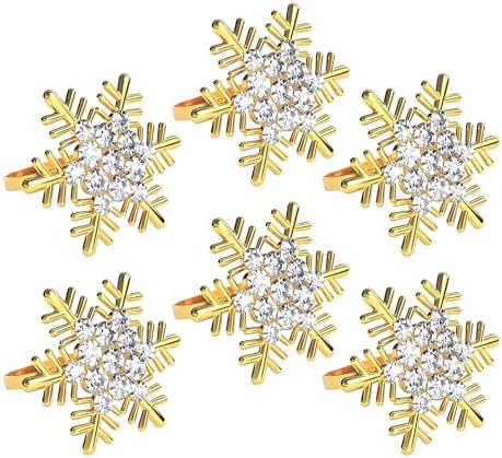 Christmas Napkin Rings Set of 6, Metal Winter Gold Snowflake Napkin Holders Wedding Dinner Parties Home Table Decors Winter Decorations Christmas Decors