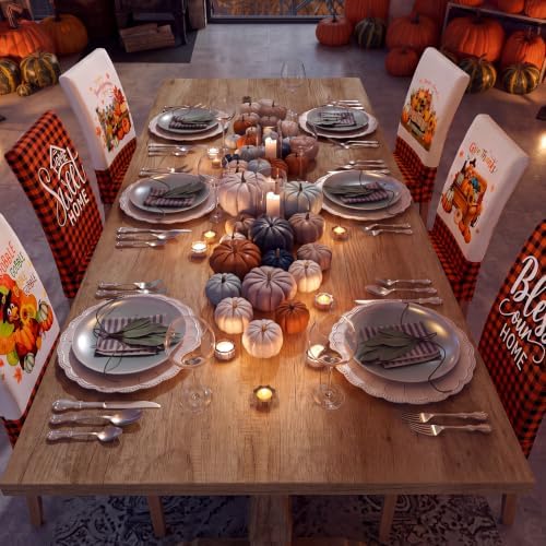 Mindsoft 6 Pcs Fall Thanksgiving Chair Covers, Buffalo Plaid Pumpkin Turkey