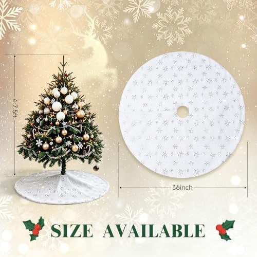 Christmas Tree Skirt White, 36 Inch Large Soft Plush Xmas Tree Skirts, Double Layer Luxury Tree Skirt w/Silver Snowflake Sequin, Christmas Trees Decoration for Holiday Party Indoor Party Home Decor