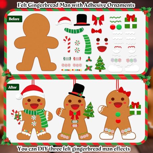WovWeave 2.7ft DIY Felt Christmas Gingerbread Man Set with 46 Ornaments