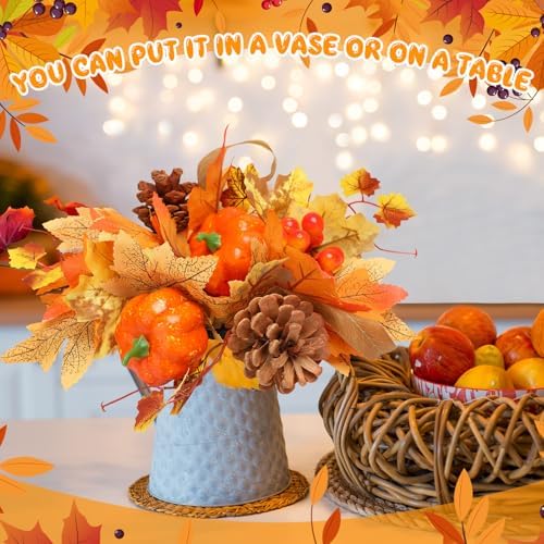 Thiccywoov 2 Pcs 10" Fall Centerpiece for Table Artificial Flowers Decor