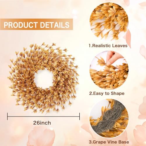 26 Inch Fall Wreath for Front Door, Autumn Thanksgiving Decor
