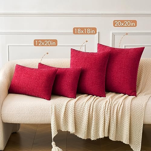 MIULEE Soft Chenille Throw Pillow Covers Red 20x20 Inch Pack of 2
